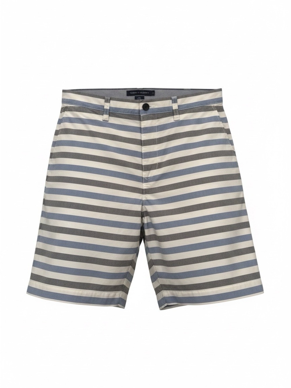 Tommy Hilfiger Men's Gray and Blue Horizontal Stripe Flat Front Shorts-Size 40